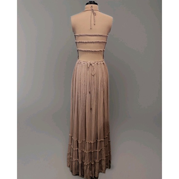 R. Vivimos Womens Sz M Smock Halter Maxi Dress Coastal Cowgirl Boho  Open Back - Picture 3 of 9